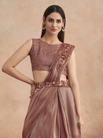 Thumbnail for Mitera Brown Floral Embroidered Saree - Distacart
