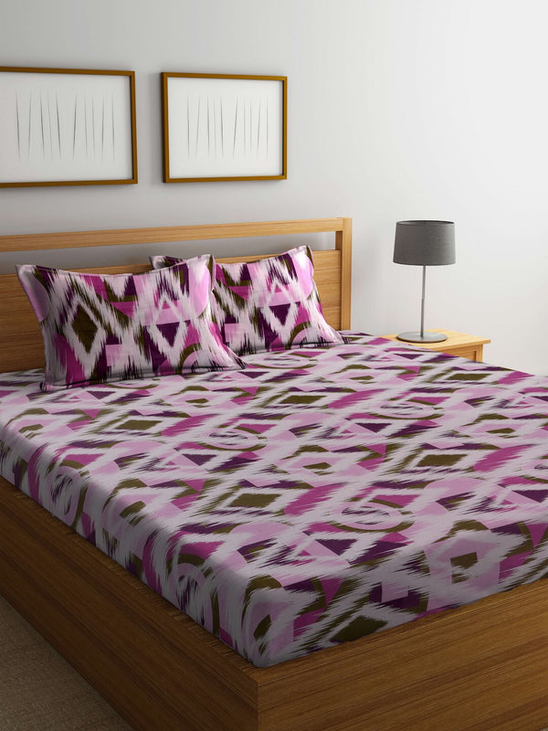 BOMBAY DYEING Marigold Purple Geometric Cotton 104 TC King Bedsheet With 2 Pillow Covers - Distacart