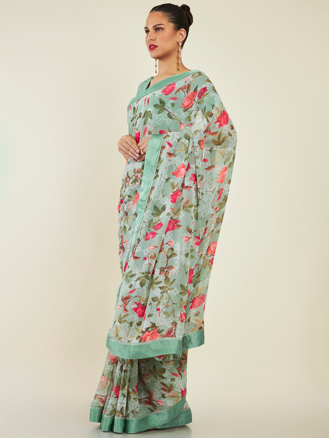 Soch Floral Printed Pure Georgette Saree - Distacart