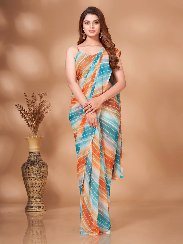Tikhi Imli Striped Georgette Leheriya Ready to Wear Saree - Distacart