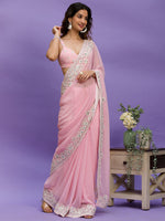 Thumbnail for Koskii Embroidered Sequinned Poly Georgette Saree - Distacart