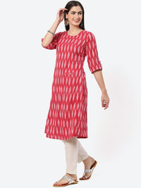 Thumbnail for Biba Woven Design Ikat Roll Up Sleeves A-Line Pure Cotton Kurta - Distacart