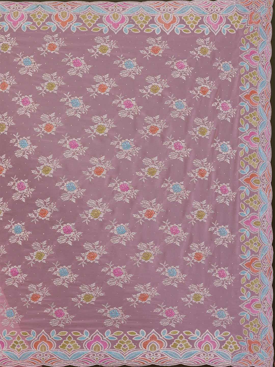 Koskii Floral Embroidered Beads and Stones Saree - Distacart