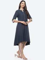 Thumbnail for Biba Women Navy Blue & Beige Kurta with Trousers - Distacart