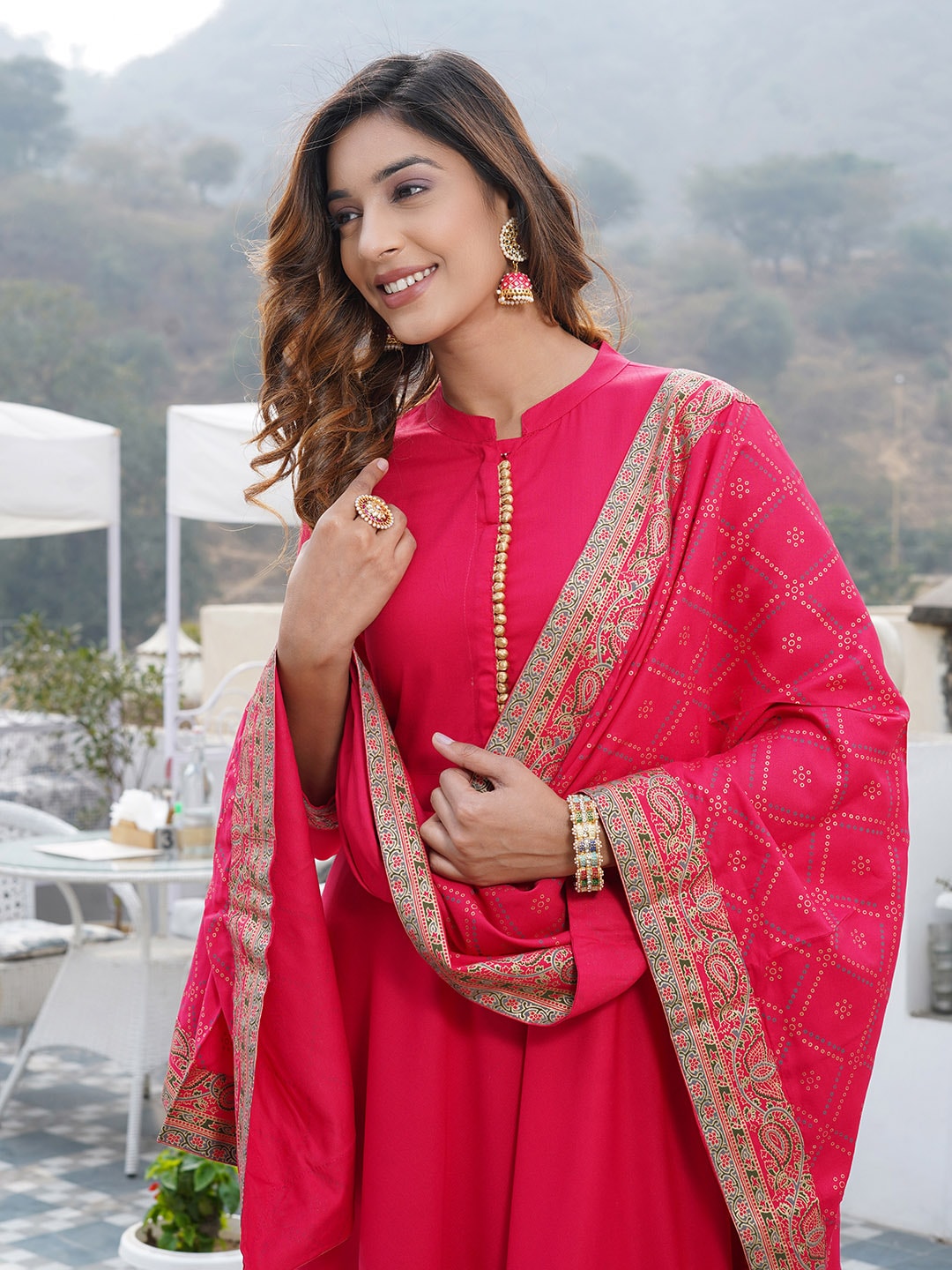 Kalini Mandarin Collar Floral Printed Kurta with Trousers & With Dupatta - Distacart