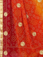 Thumbnail for Kalini Red & Yellow Poly Georgette Embroidered Bandhani Saree - Distacart