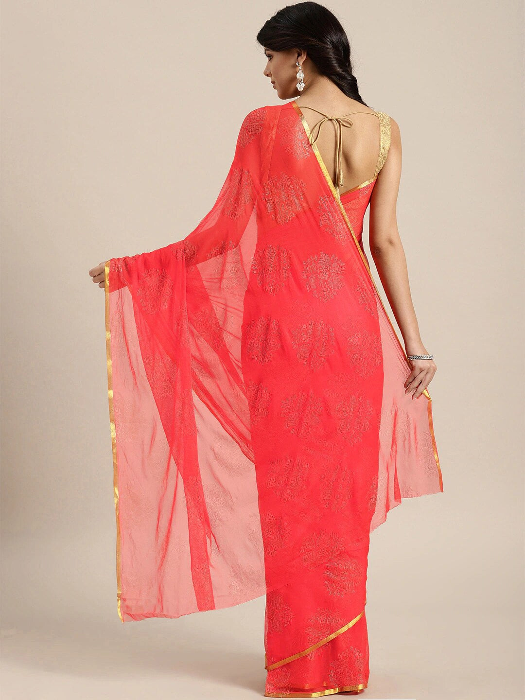 Saree Mall Peach-Coloured & Gold-Toned Zari Sarees - Distacart