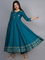 Thumbnail for Kalini Women Green Ethnic Motifs Embroidered Keyhole Neck Anarkali Kurta - Distacart