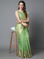 Thumbnail for Mitera Green Silk Blend Ethnic Motifs Woven Designed Banarasi Saree - Distacart