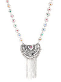 Thumbnail for Cardinal Women Silver-Toned Pink & Yellow Stone Studded Jewellery Set - Distacart
