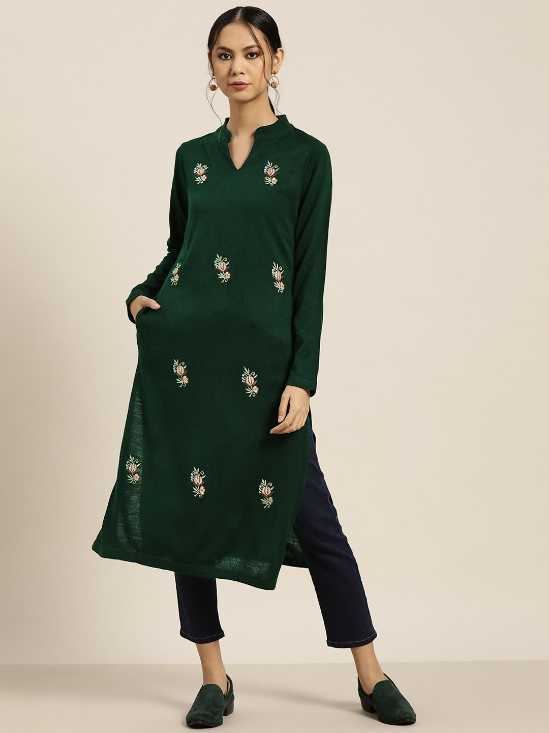Sangria Green Acrylic Winter Kurta - Distacart