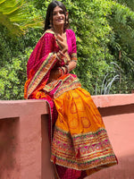 Thumbnail for Mitera Orange & Pink Printed & Embroidered Pure Chiffon Bandhani Saree - Distacart