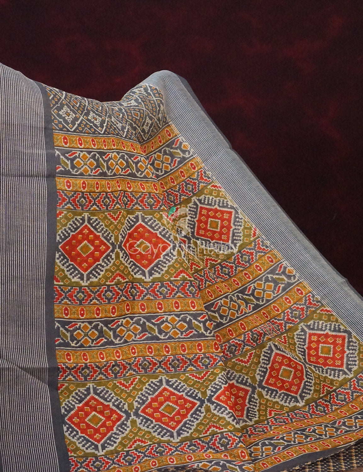 Grey Colored Diamond Print Semi Chanderi Saree By Gayathri Reddy Designer Studio - Distacart
