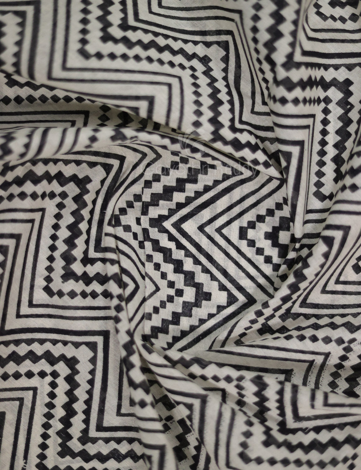 Cream And Black Colour Combo With Waves Print Pure Mulmul Cotton Saree By Gayathri Reddy Designer Studio - Distacart