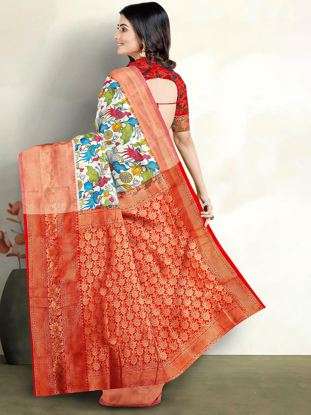 Kalamandir Floral Printed Zari Banarasi Saree - Distacart