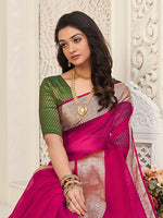 Thumbnail for Mitera Magenta & Gold-Toned Woven Design Zari Organza Saree - Distacart