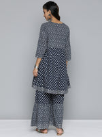 Thumbnail for HERE&NOW Ethnic Motifs Printed Layered Gotta Patti Pure Cotton Kurta with Sharara - Distacart