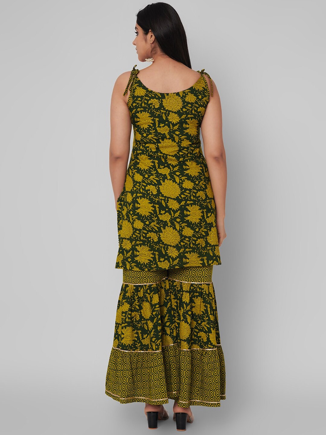 Kalini Women Green Floral Printed Gotta Patti Kurta with Sharara - Distacart