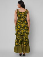 Thumbnail for Kalini Women Green Floral Printed Gotta Patti Kurta with Sharara - Distacart