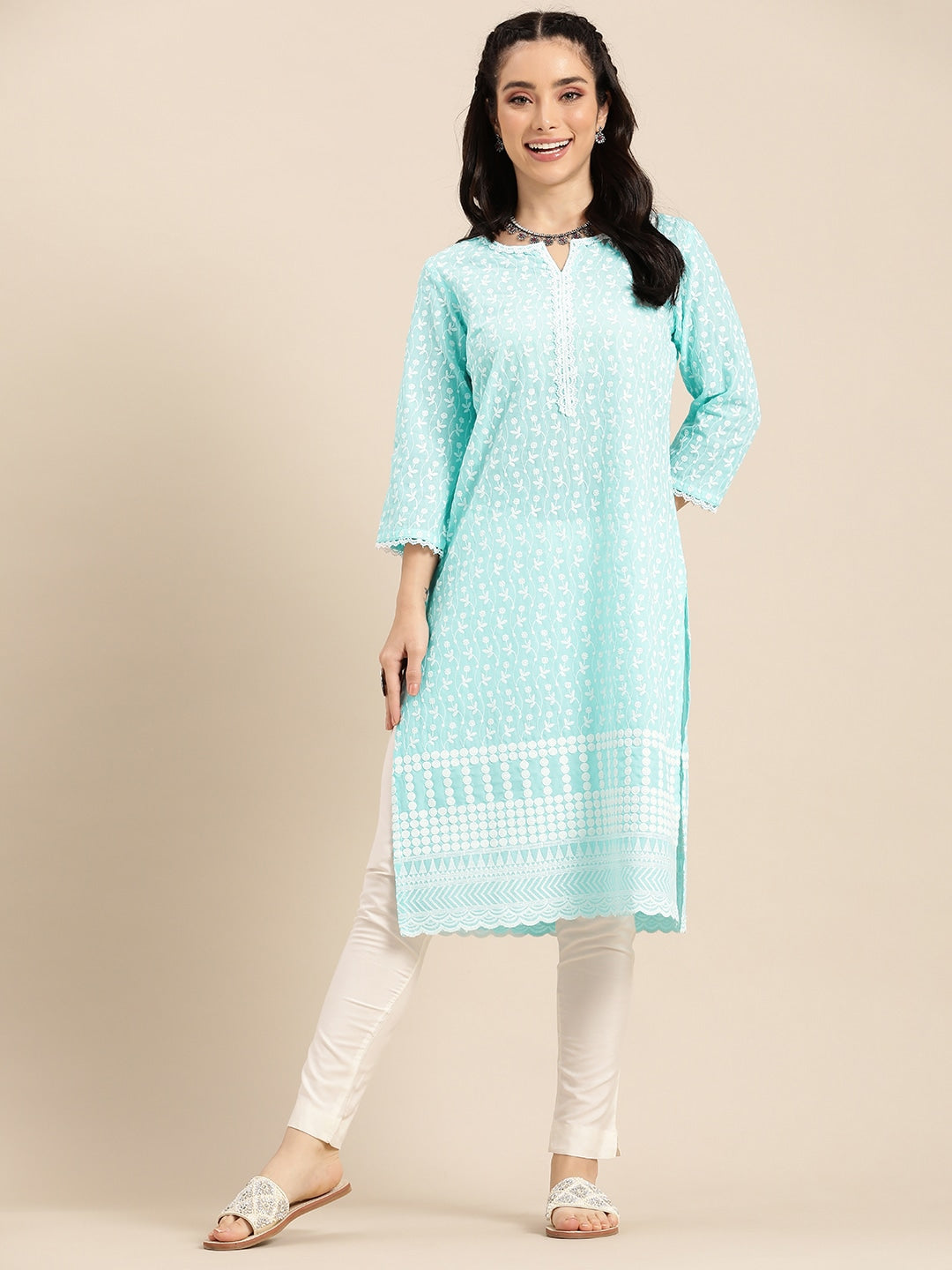 Sangria Women Ethnic Motifs Embroidered Kurta - Distacart