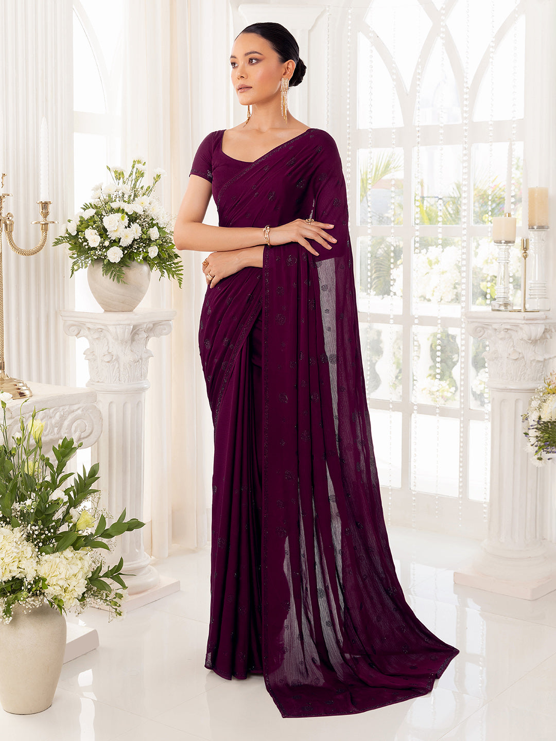 Soch Beads And Stones Embellished Pure Chiffon Heavy Work Saree - Distacart