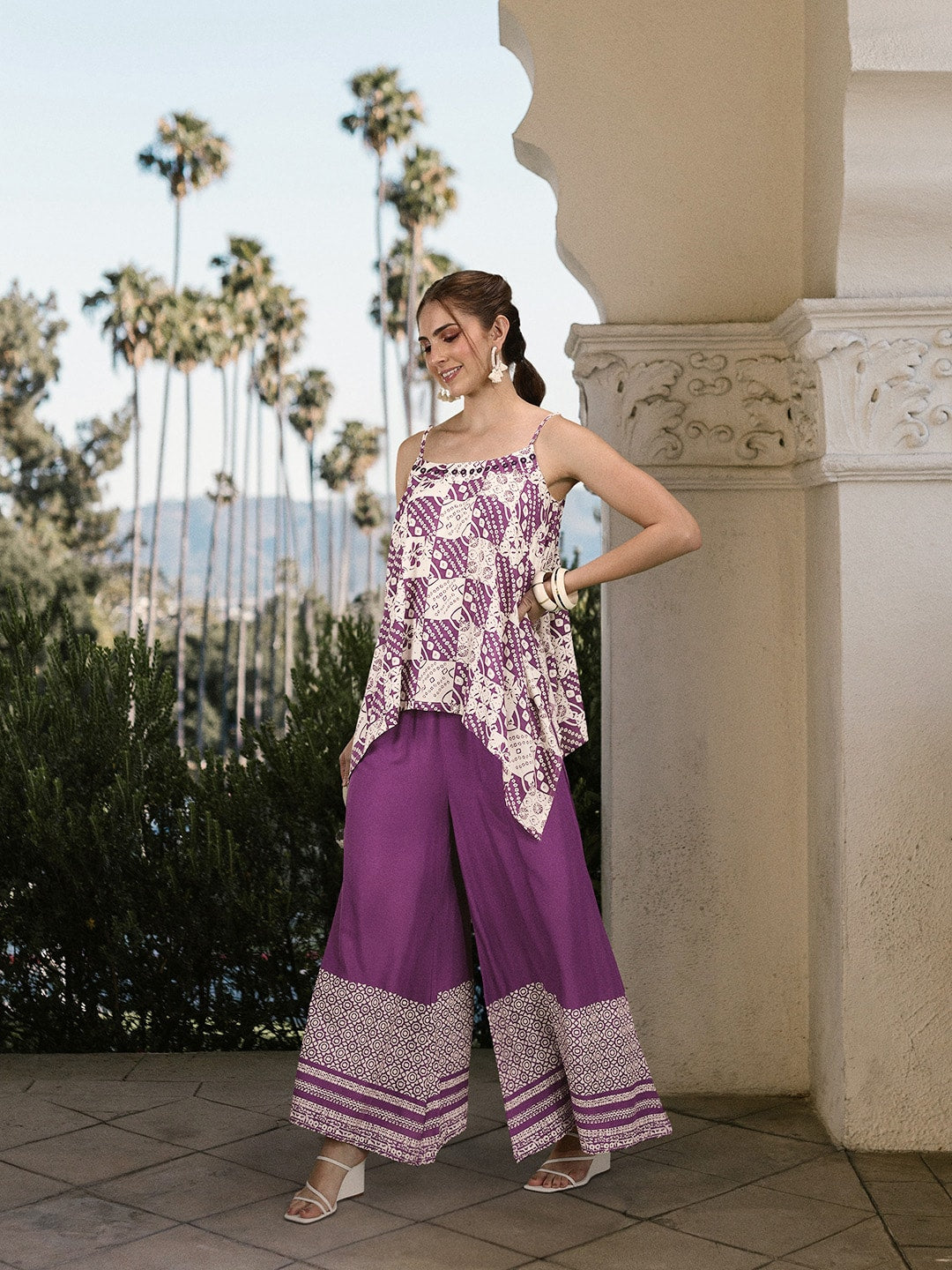 Sangria Women Bandhani Printed Pure Cotton Kurti with Palazzos - Distacart