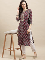 Thumbnail for Sangria Purple & White Bandhani Printed Straight Kurta - Distacart