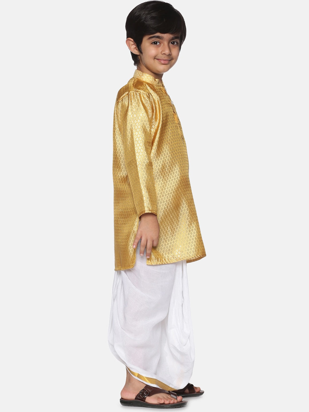 Sethukrishna Boys Gold-Toned Kurta with Dhoti Pants - Distacart