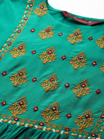 Thumbnail for Sangria Women Green Floral Embroidered Mirror Work Kurta - Distacart