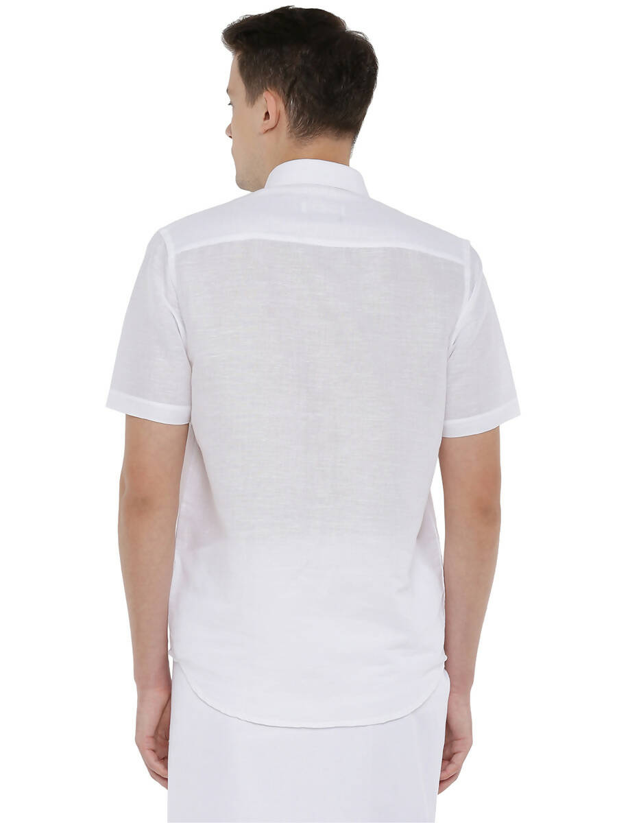 Ramraj Cotton Mens Cotton Linen Half Sleeve White Shirt - Distacart