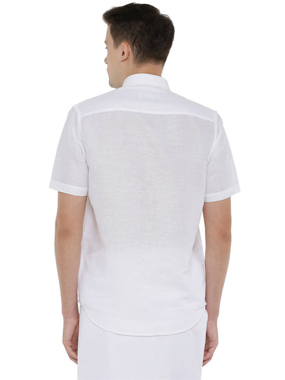 Ramraj Cotton Mens Cotton Linen Half Sleeve White Shirt - Distacart