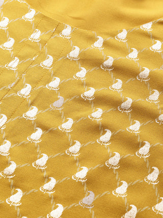 Biba Women Mustard & Golden Striped Kurta with Trousers - Distacart