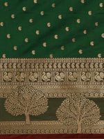 Thumbnail for Mitera Green & Gold-Toned Woven Design Zari Silk Cotton Banarasi Saree - Distacart
