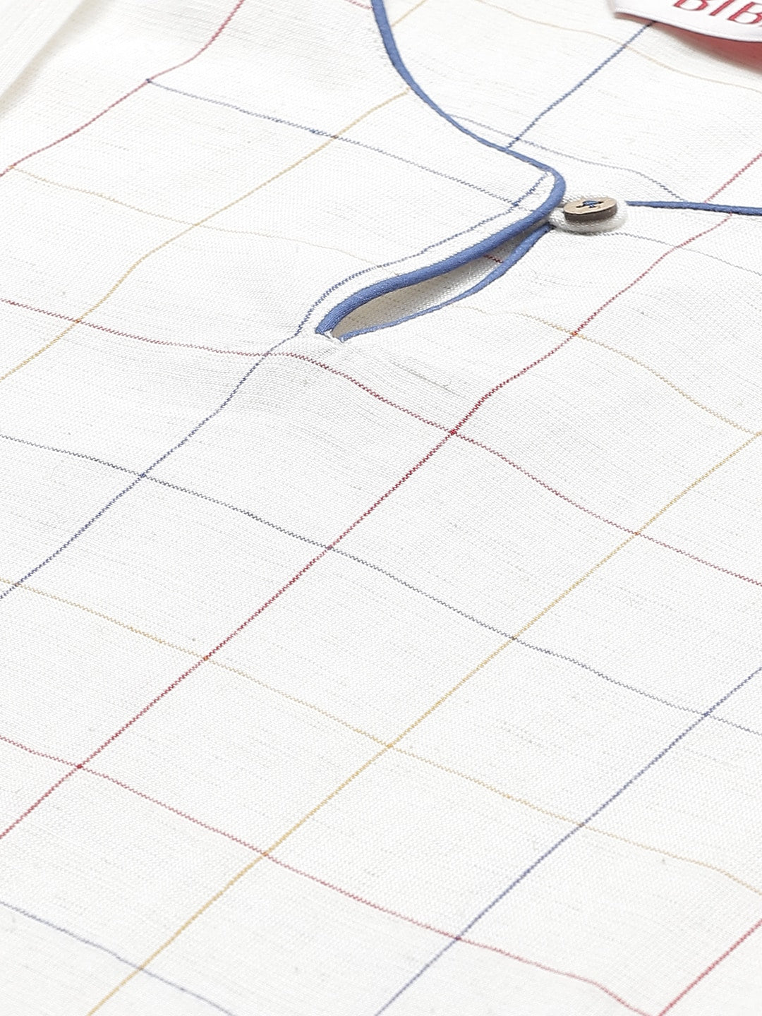 Biba Women Off-White & Blue Checked Layered Kurta with Palazzos - Distacart