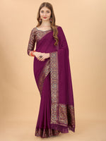 Thumbnail for Kalini Purple & Red Pure Silk Saree - Distacart
