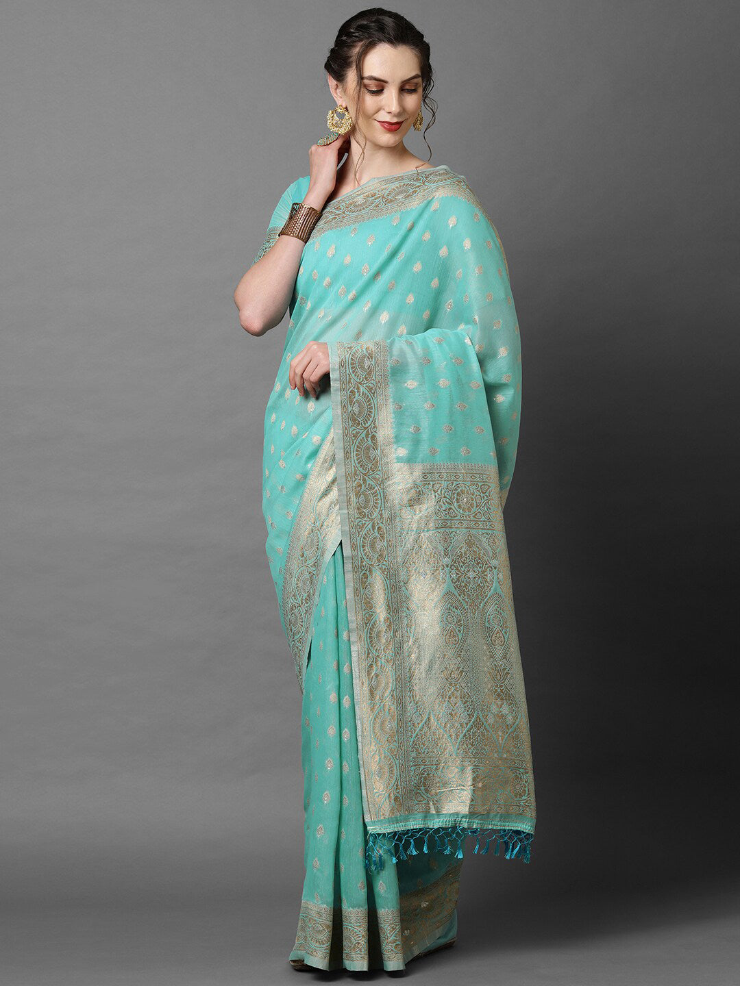 Mitera Women Sky Blue Ethnic Woven Designed Festive Saree - Distacart