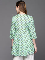 Thumbnail for Biba Women Green & Blue Ethnic Motifs Printed Embroidered Pure Cotton A-Line Kurta - Distacart