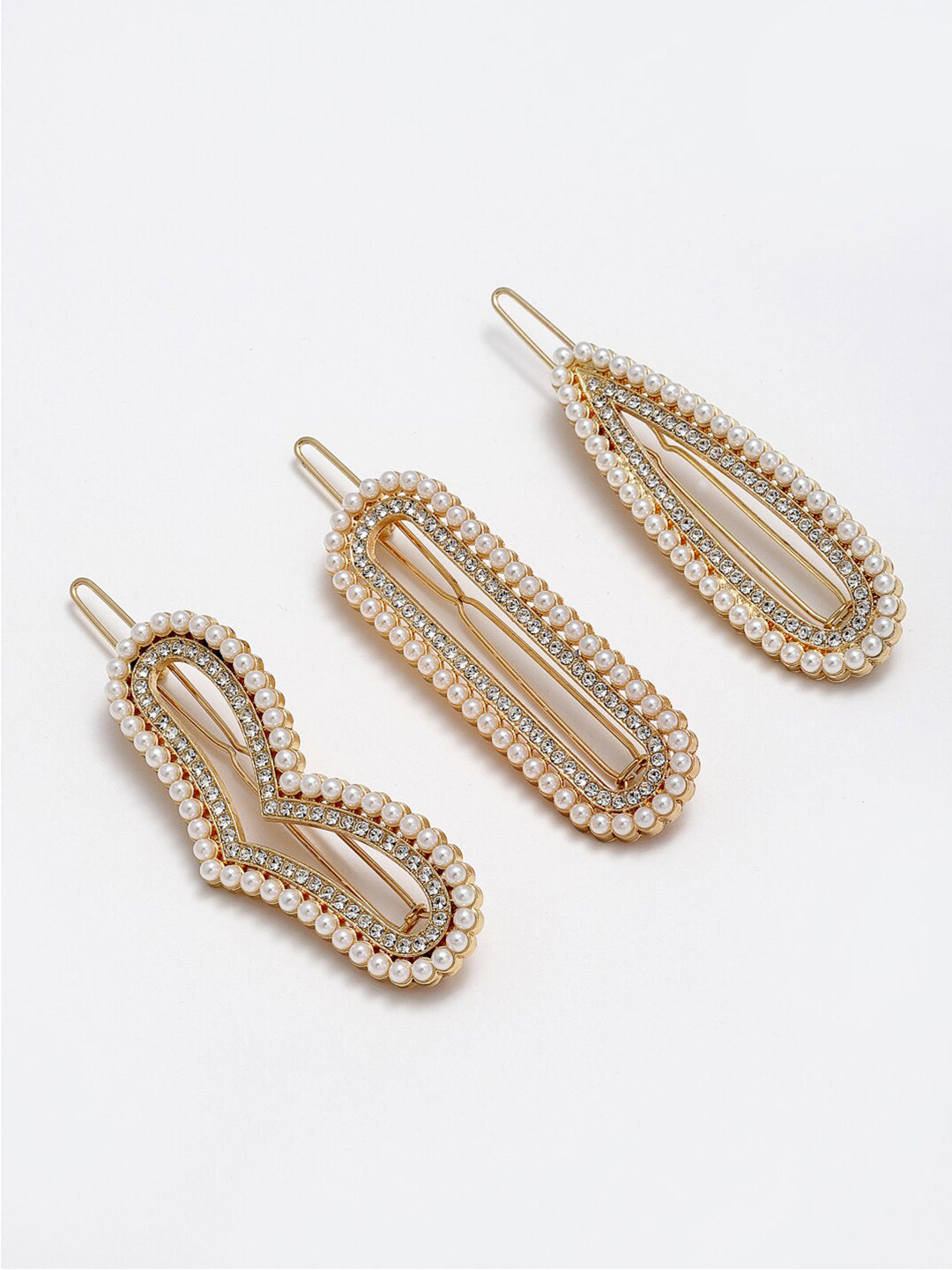 Panash Women Set of 3 Gold-Toned & White Pearls Embellished Bobby Pins - Distacart