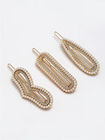 Thumbnail for Panash Women Set of 3 Gold-Toned & White Pearls Embellished Bobby Pins - Distacart