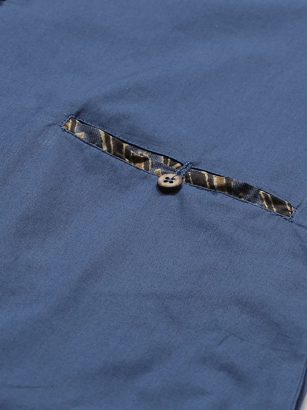 Biba Women Navy Blue & Olive Green Solid Kurta with Trousers - Distacart