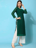 Thumbnail for Kalini Ethnic Motifs Embroidered Chikankari Georgette Kurta - Distacart