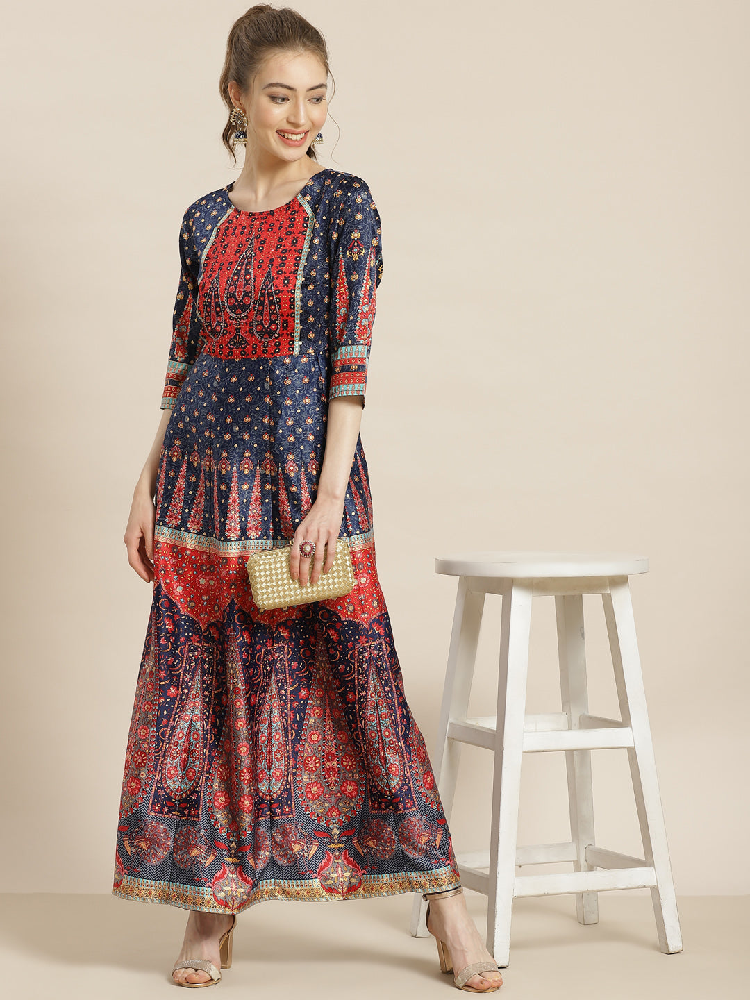 Juniper Womens Navyblue Dull Satin Floral Print Maxi Dress - Distacart