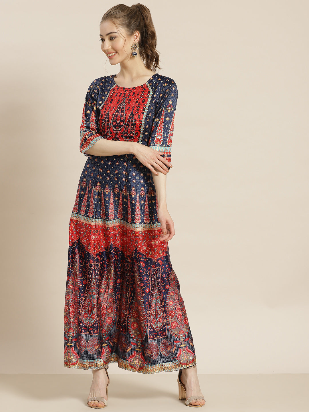 Juniper Womens Navyblue Dull Satin Floral Print Maxi Dress - Distacart