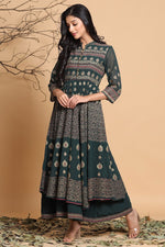 Thumbnail for Juniper Women's Jadegreen Georgette Printed Layered Dress - Distacart