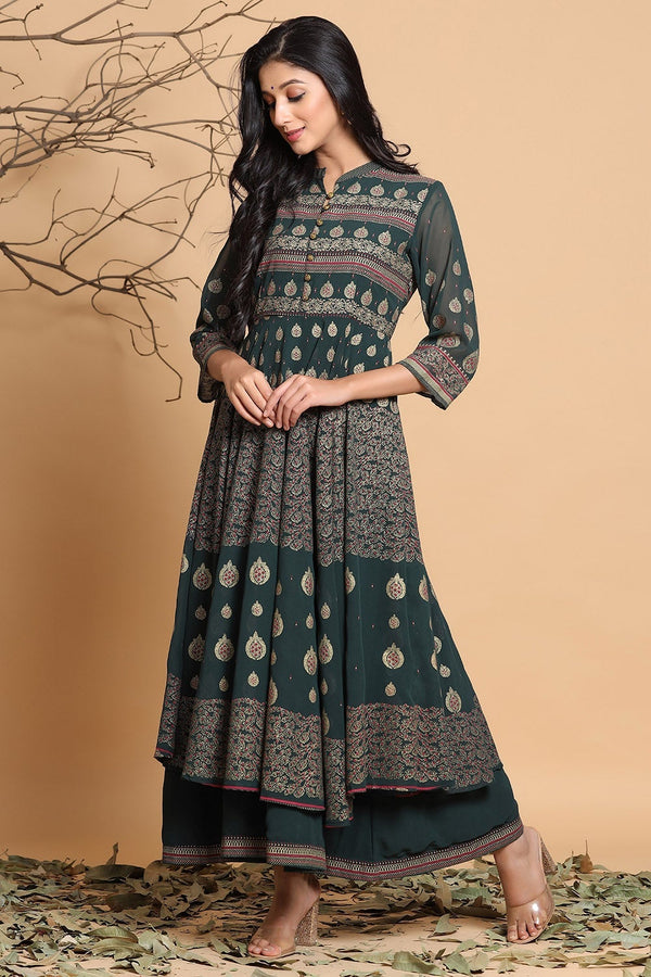 Juniper Women's Jadegreen Georgette Printed Layered Dress - Distacart