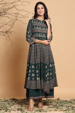 Thumbnail for Juniper Women's Jadegreen Georgette Printed Layered Dress - Distacart