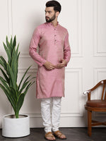 Thumbnail for Sojanya Men Pink & Off-White Woven Design Kurta with Churidar - Distacart