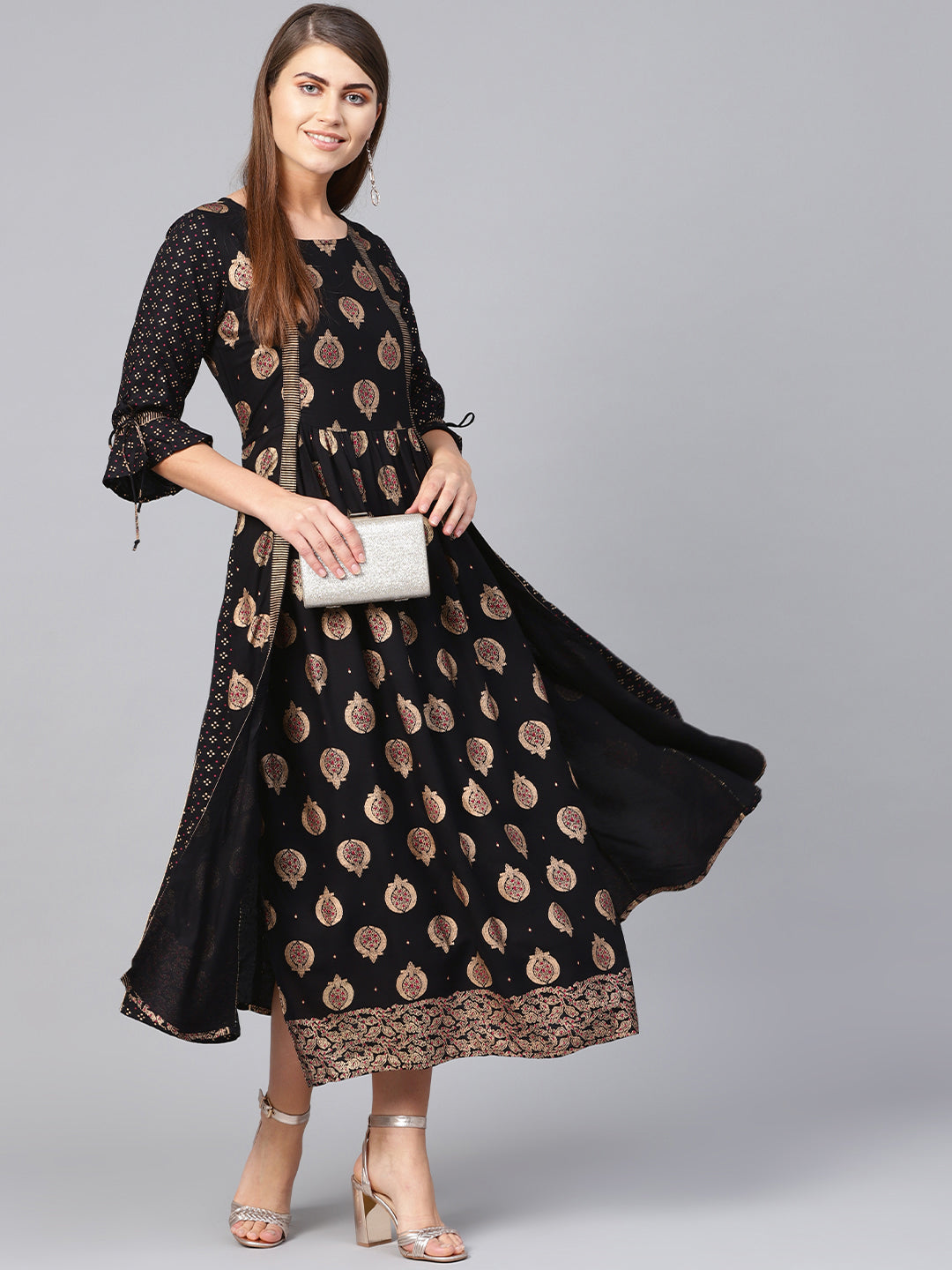 Juniper Women Black Rayon Printed Jacket Style Dress - Distacart