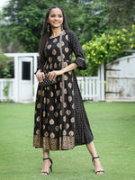 Thumbnail for Juniper Women Black Rayon Printed Jacket Style Dress - Distacart