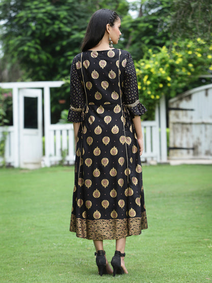Juniper Women Black Rayon Printed Jacket Style Dress - Distacart
